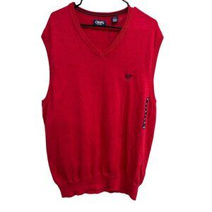 Chaps NEW Red V-Neck Sleeveless Sweater Vest Sz XLT Cotton Mens Classic Knit